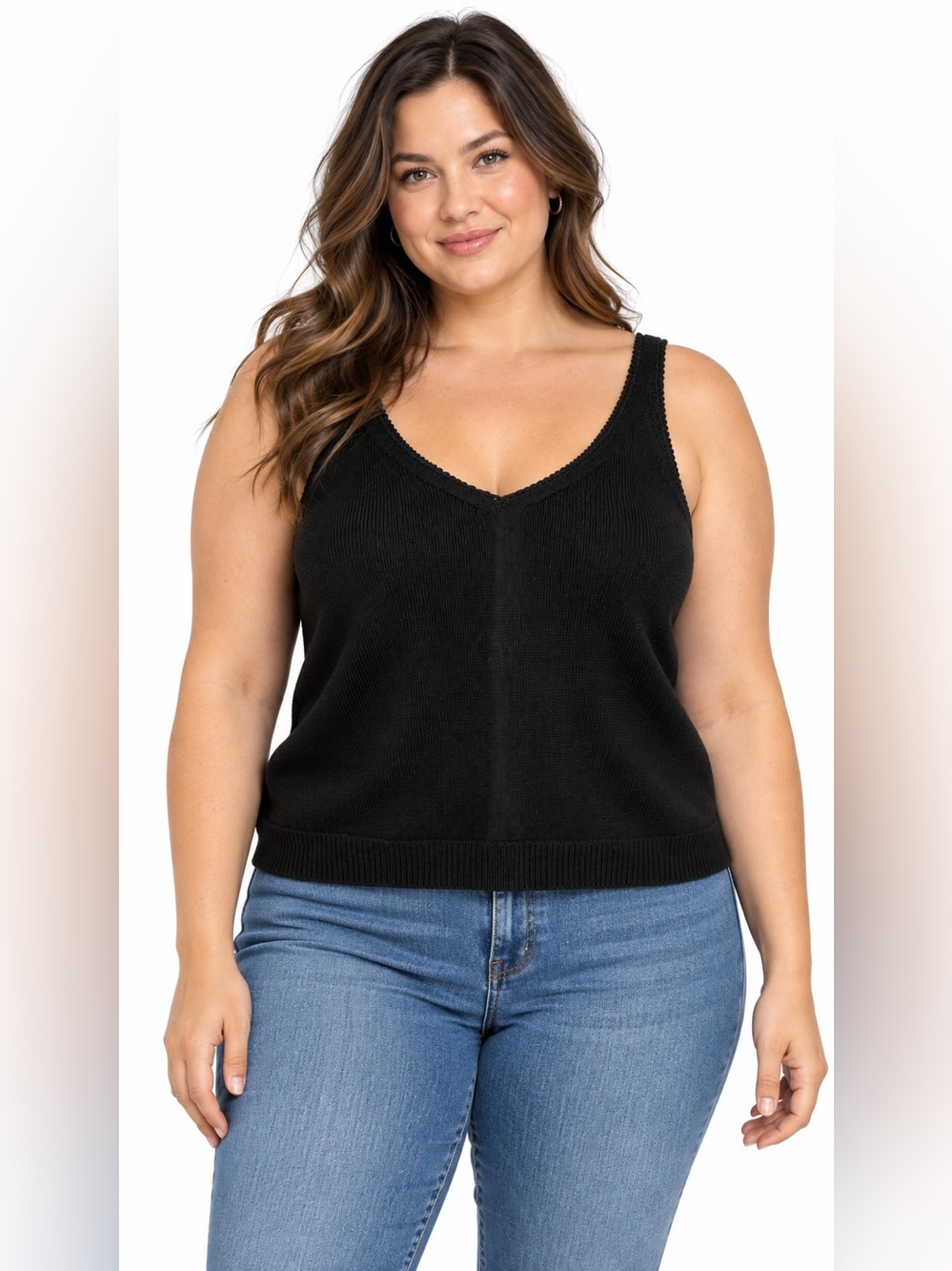 525 America Black V-Neck Knit Tank Top